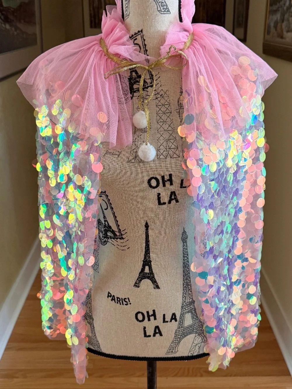 Girls Princess Cape Pink Iridescent Sequins